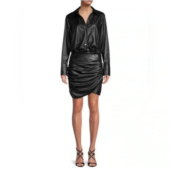 Ramy Brook Dresses & Skirts - Ramy Brook Sadie Ruched Faux Leather Mini Dress Black Lightweight Women Size 6